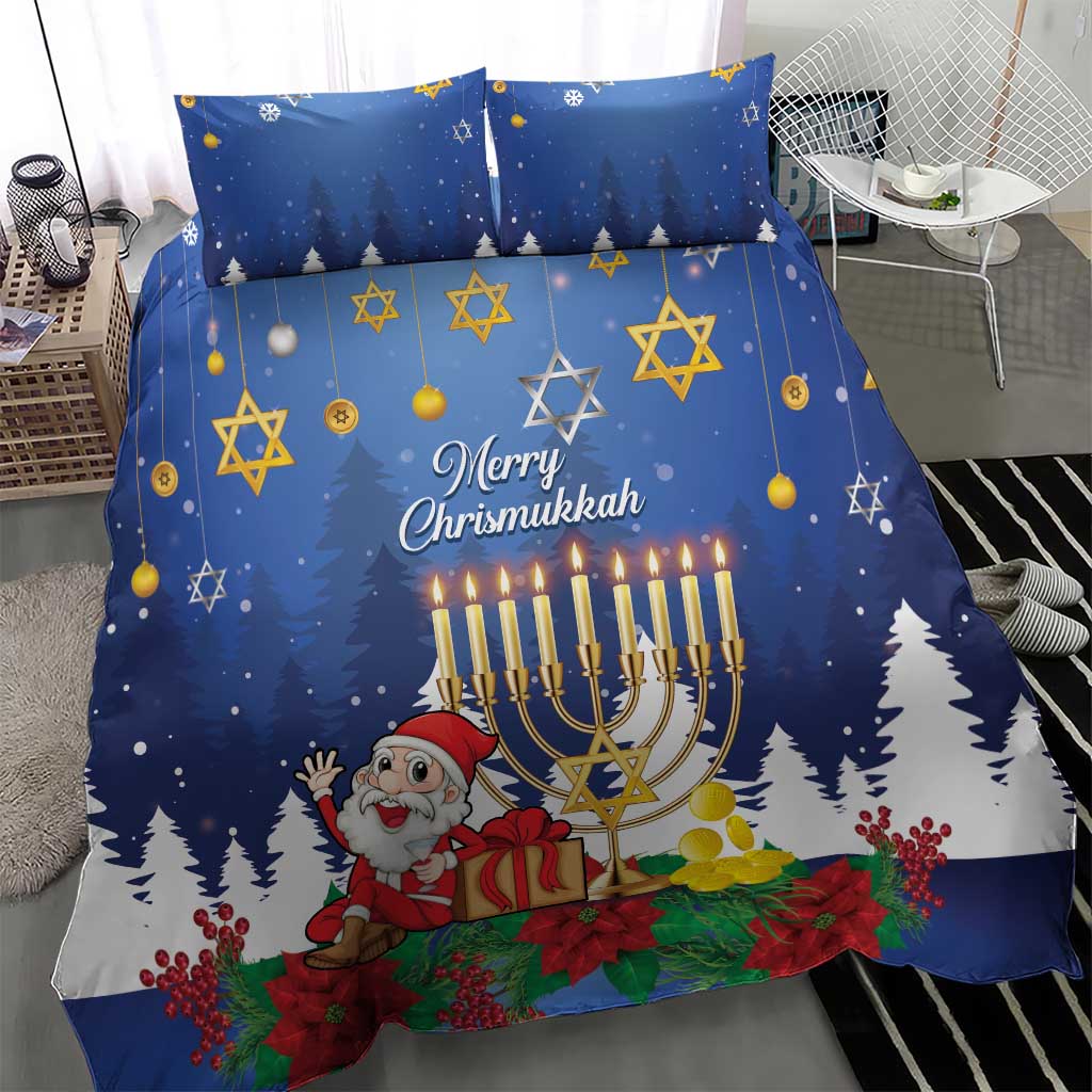 Merry Chrismukkah Bedding Set Hanukkah Memorah Mix Poinsettia - Wonder Print Shop