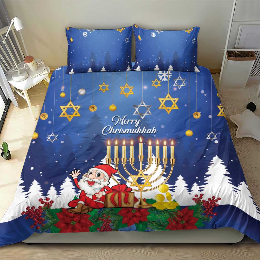 Merry Chrismukkah Bedding Set Hanukkah Memorah Mix Poinsettia - Wonder Print Shop