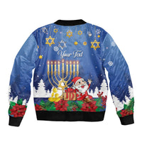 Personalised Merry Chrismukkah Bomber Jacket Hanukkah Memorah Mix Poinsettia - Wonder Print Shop