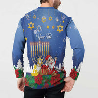 Personalised Merry Chrismukkah Button Sweatshirt Hanukkah Memorah Mix Poinsettia - Wonder Print Shop