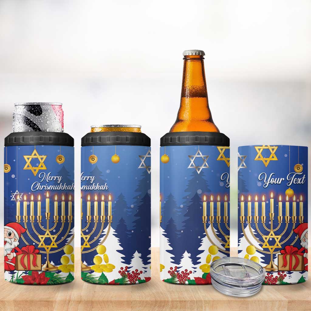 Personalised Merry Chrismukkah 4 in 1 Can Cooler Tumbler Hanukkah Memorah Mix Poinsettia - Wonder Print Shop