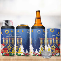 Personalised Merry Chrismukkah 4 in 1 Can Cooler Tumbler Hanukkah Memorah Mix Poinsettia - Wonder Print Shop