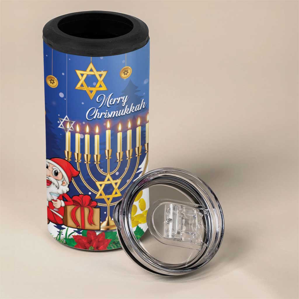 Personalised Merry Chrismukkah 4 in 1 Can Cooler Tumbler Hanukkah Memorah Mix Poinsettia - Wonder Print Shop