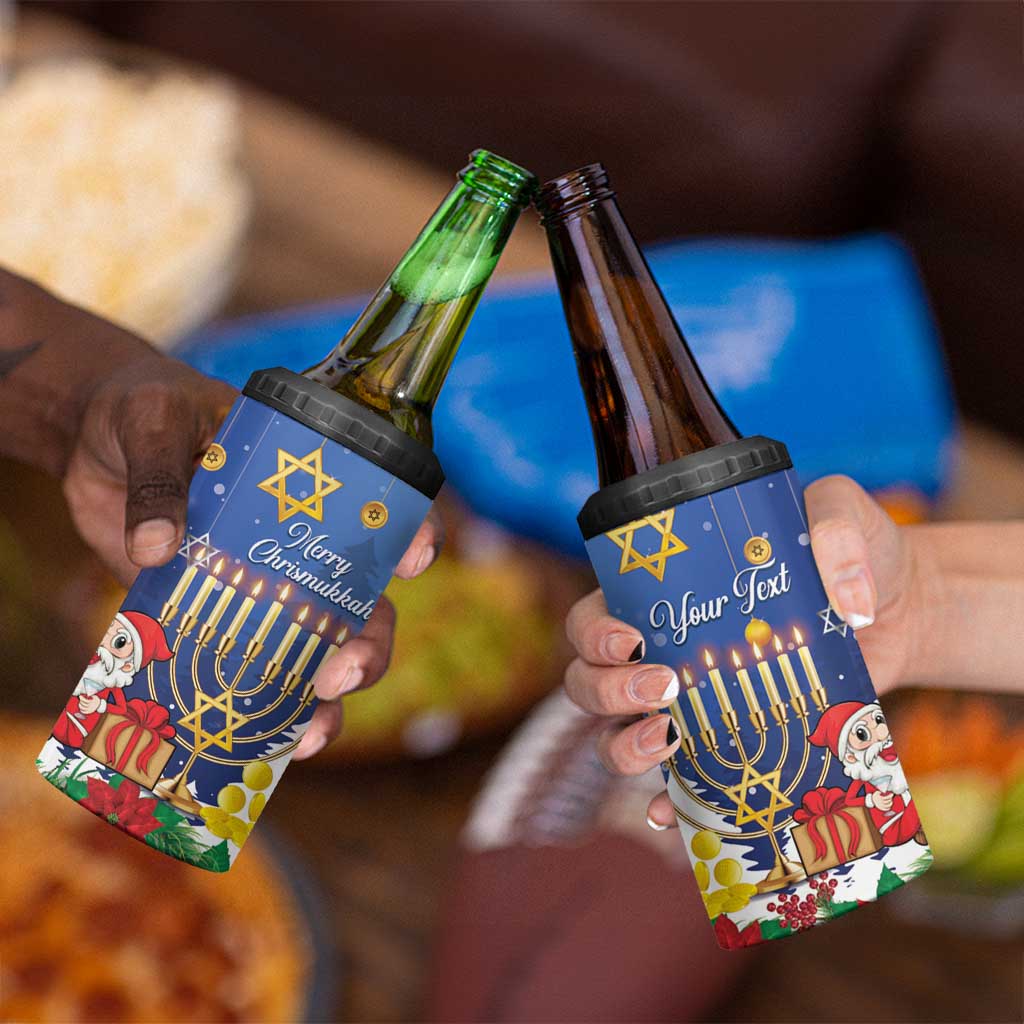 Personalised Merry Chrismukkah 4 in 1 Can Cooler Tumbler Hanukkah Memorah Mix Poinsettia - Wonder Print Shop