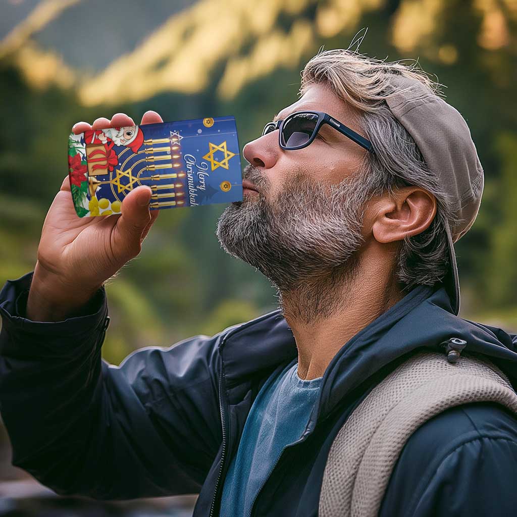 Personalised Merry Chrismukkah 4 in 1 Can Cooler Tumbler Hanukkah Memorah Mix Poinsettia - Wonder Print Shop