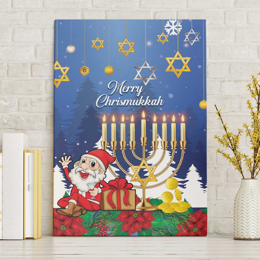 Merry Chrismukkah Canvas Wall Art Hanukkah Memorah Mix Poinsettia - Wonder Print Shop