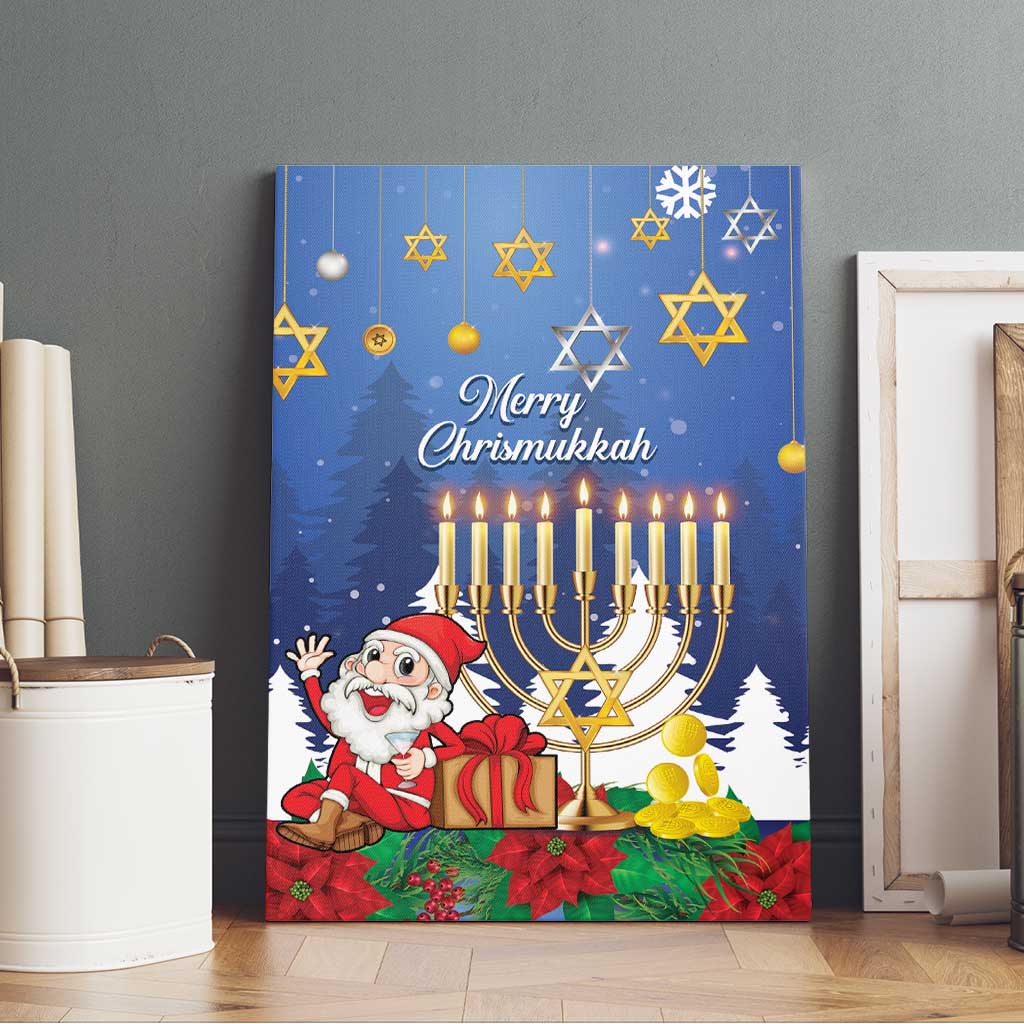 Merry Chrismukkah Canvas Wall Art Hanukkah Memorah Mix Poinsettia - Wonder Print Shop