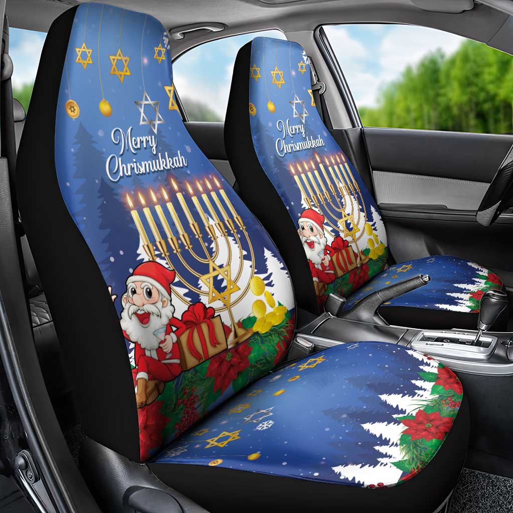 Merry Chrismukkah Car Seat Cover Hanukkah Memorah Mix Poinsettia - Wonder Print Shop