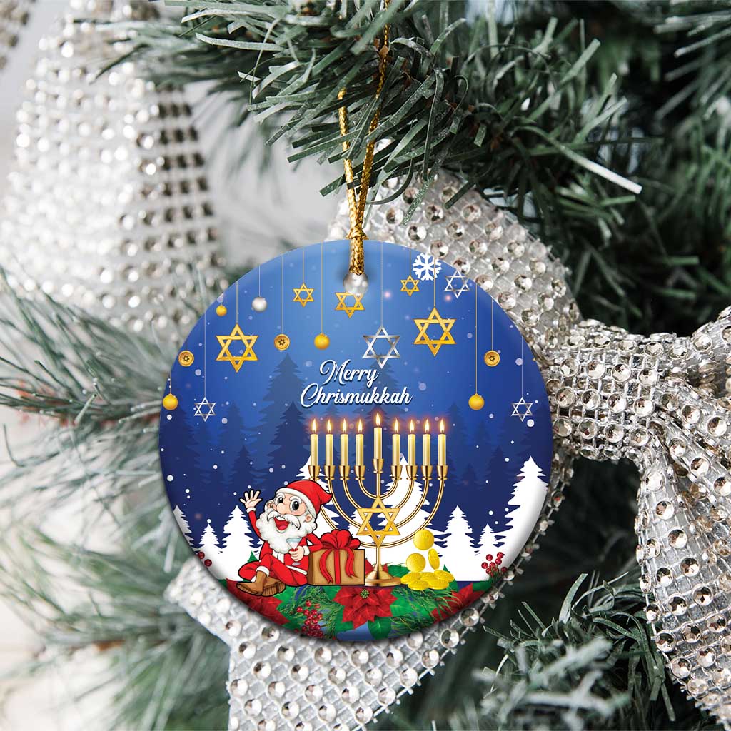 Personalised Merry Chrismukkah Ceramic Ornament Hanukkah Memorah Mix Poinsettia - Wonder Print Shop