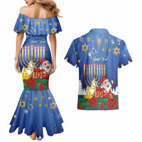 Personalised Merry Chrismukkah Couples Matching Mermaid Dress and Hawaiian Shirt Hanukkah Memorah Mix Poinsettia - Wonder Print Shop