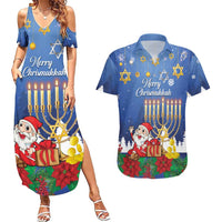Personalised Merry Chrismukkah Couples Matching Summer Maxi Dress and Hawaiian Shirt Hanukkah Memorah Mix Poinsettia - Wonder Print Shop