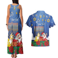 Personalised Merry Chrismukkah Couples Matching Tank Maxi Dress and Hawaiian Shirt Hanukkah Memorah Mix Poinsettia - Wonder Print Shop