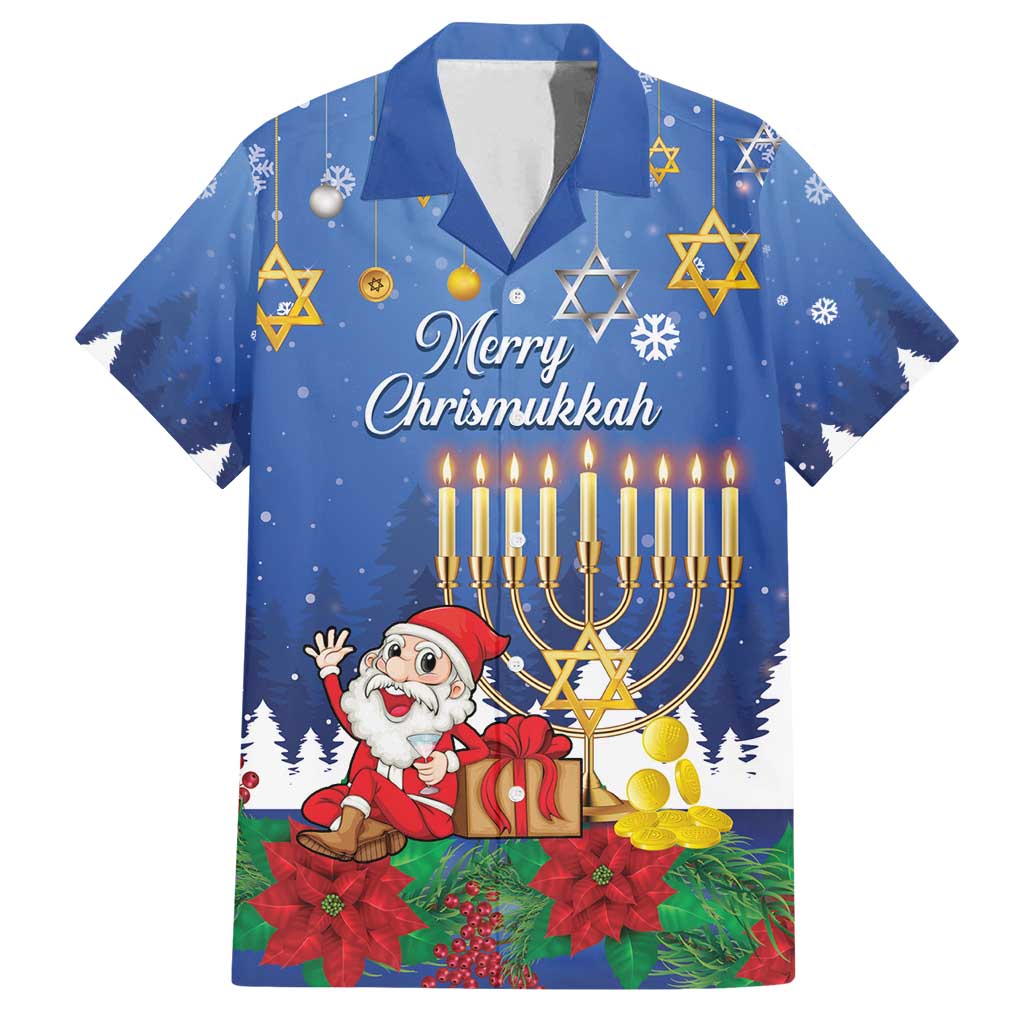 Personalised Merry Chrismukkah Family Matching Long Sleeve Bodycon Dress and Hawaiian Shirt Hanukkah Memorah Mix Poinsettia - Wonder Print Shop