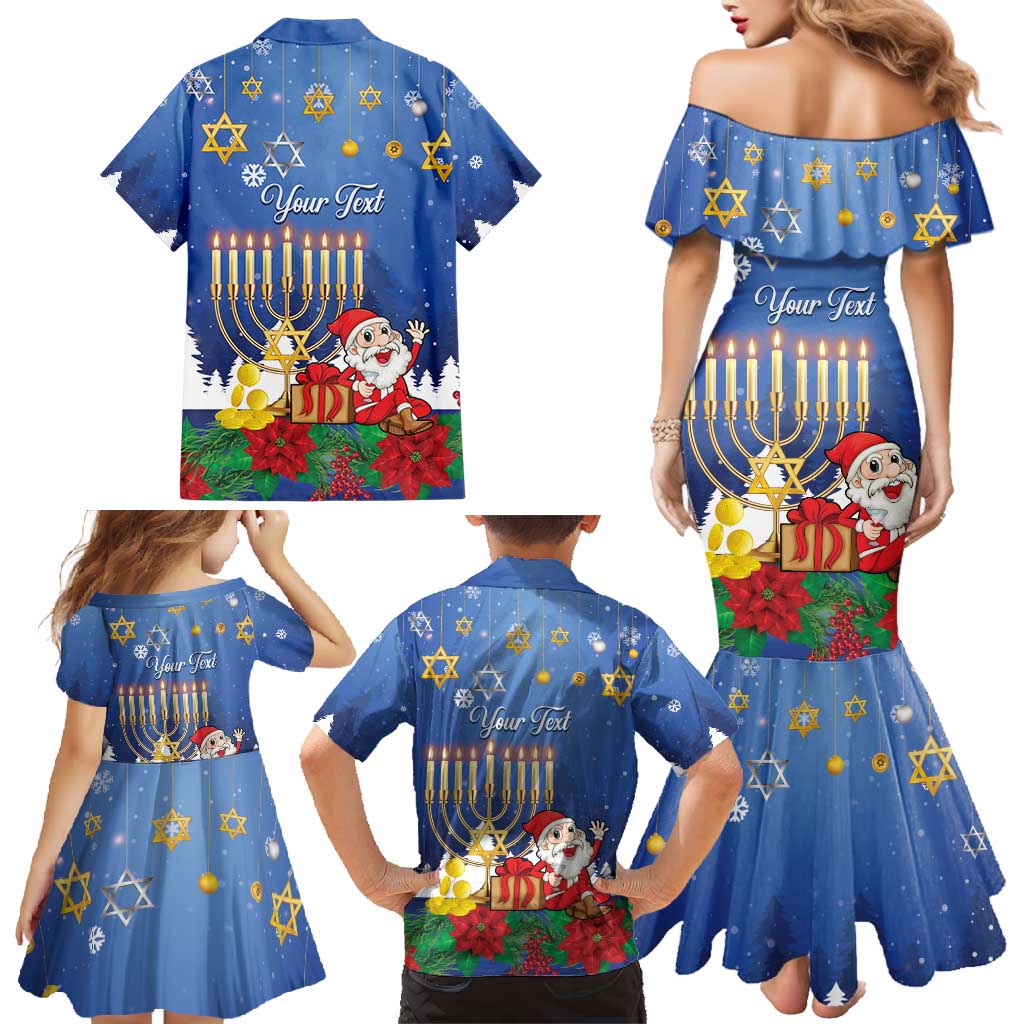 Personalised Merry Chrismukkah Family Matching Mermaid Dress and Hawaiian Shirt Hanukkah Memorah Mix Poinsettia - Wonder Print Shop