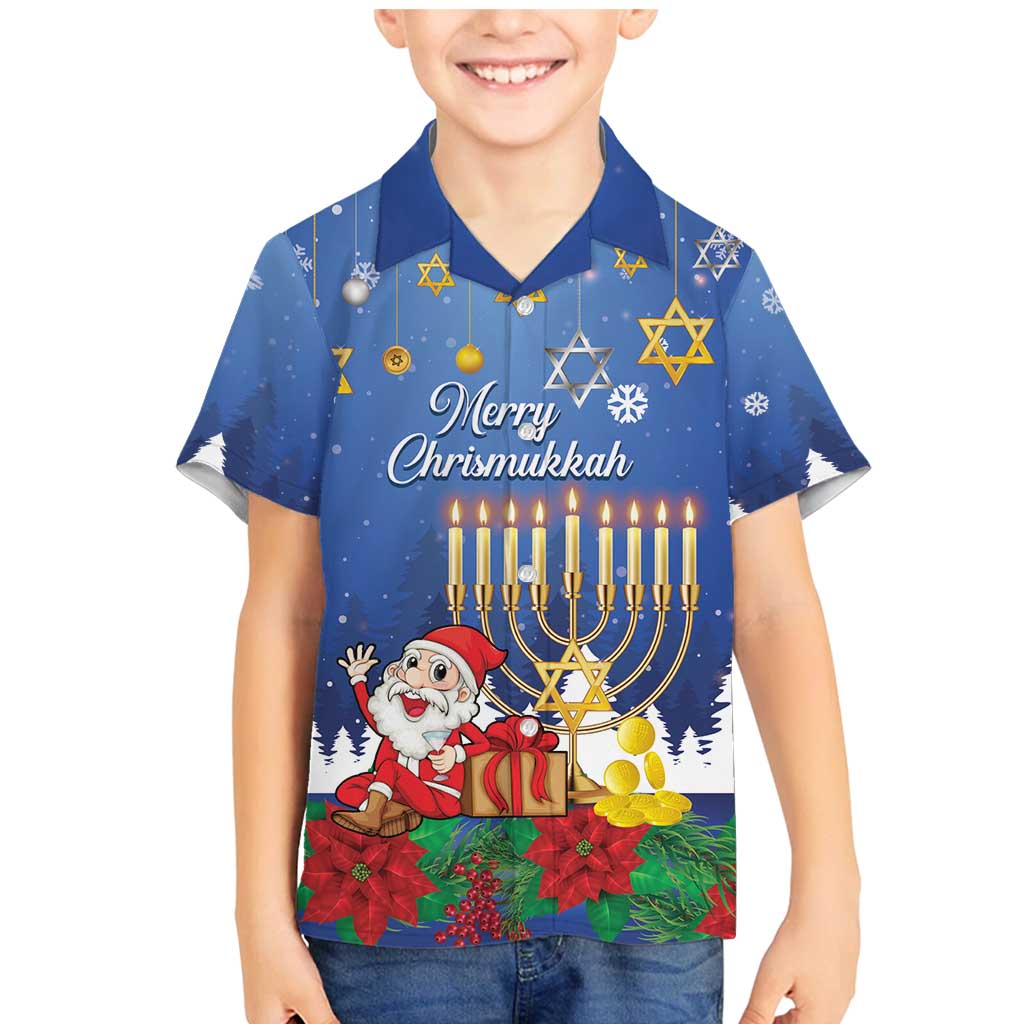 Personalised Merry Chrismukkah Family Matching Mermaid Dress and Hawaiian Shirt Hanukkah Memorah Mix Poinsettia - Wonder Print Shop