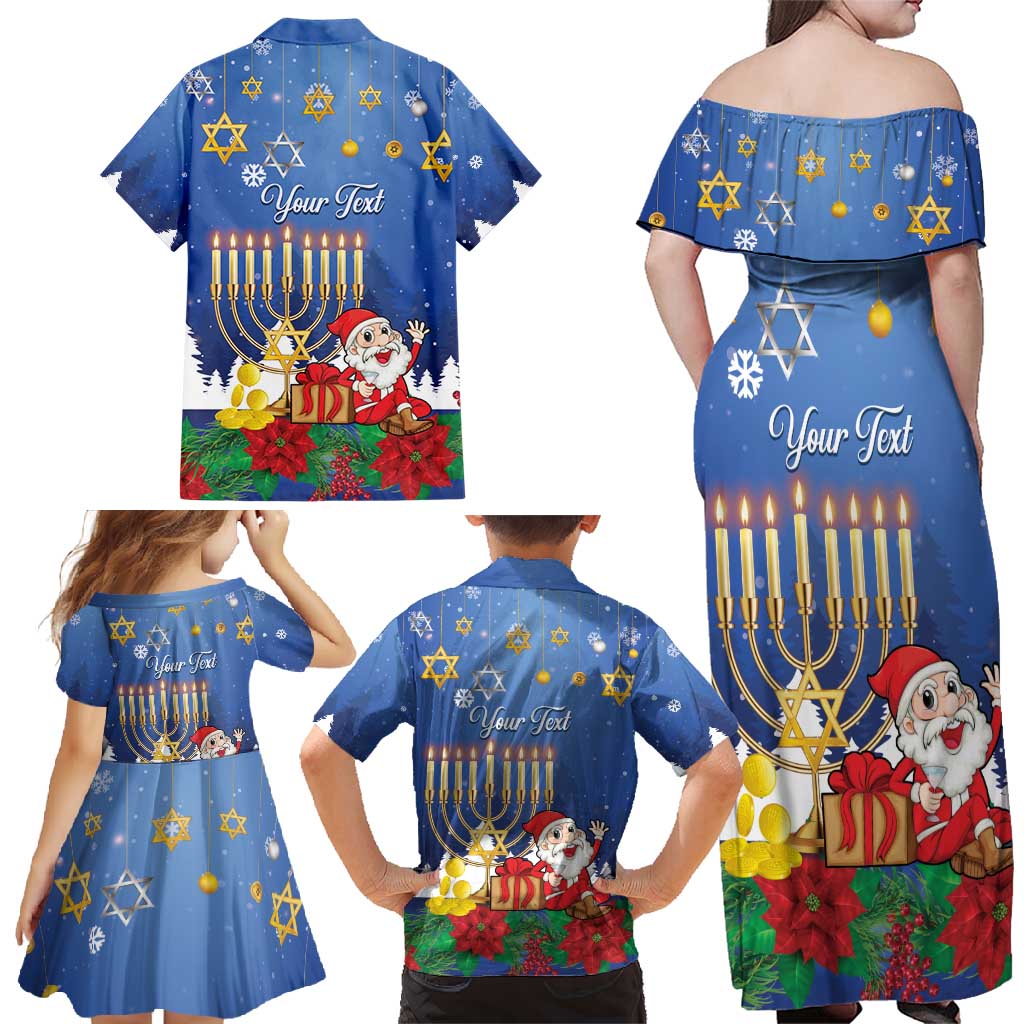 Personalised Merry Chrismukkah Family Matching Off Shoulder Maxi Dress and Hawaiian Shirt Hanukkah Memorah Mix Poinsettia - Wonder Print Shop