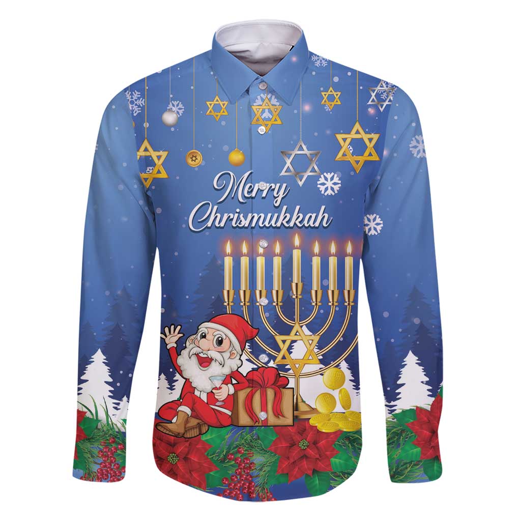 Personalised Merry Chrismukkah Family Matching Off Shoulder Short Dress and Hawaiian Shirt Hanukkah Memorah Mix Poinsettia - Wonder Print Shop