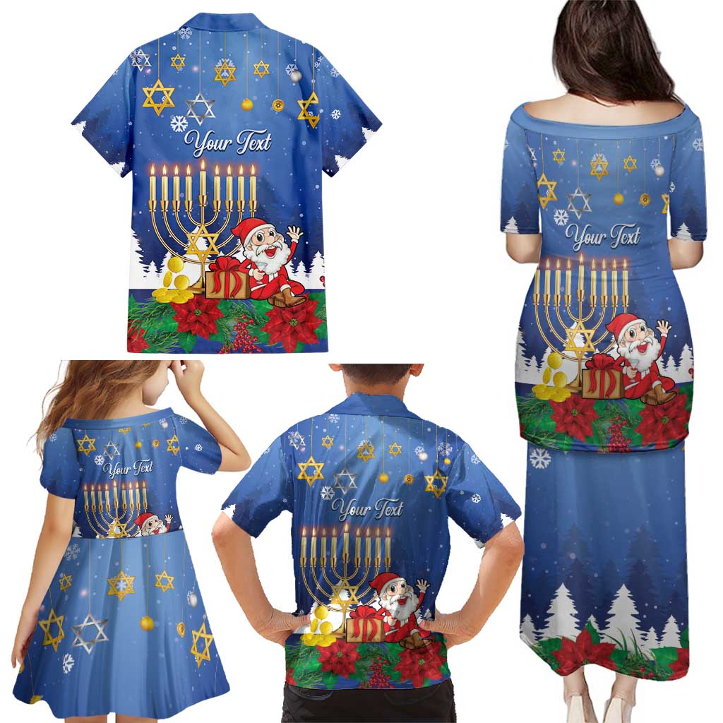 Personalised Merry Chrismukkah Family Matching Puletasi and Hawaiian Shirt Hanukkah Memorah Mix Poinsettia - Wonder Print Shop