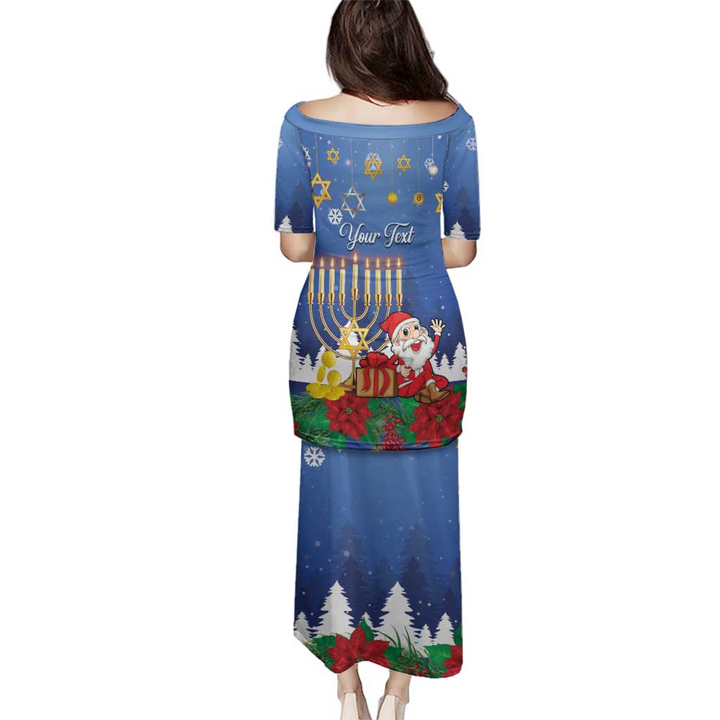 Personalised Merry Chrismukkah Family Matching Puletasi and Hawaiian Shirt Hanukkah Memorah Mix Poinsettia - Wonder Print Shop