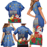 Personalised Merry Chrismukkah Family Matching Short Sleeve Bodycon Dress and Hawaiian Shirt Hanukkah Memorah Mix Poinsettia - Wonder Print Shop
