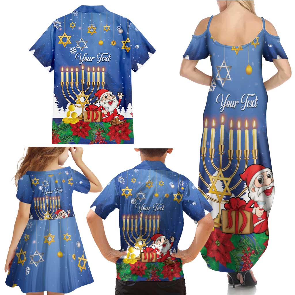 Personalised Merry Chrismukkah Family Matching Summer Maxi Dress and Hawaiian Shirt Hanukkah Memorah Mix Poinsettia - Wonder Print Shop