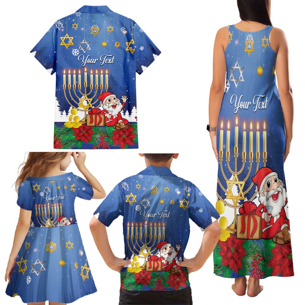 Personalised Merry Chrismukkah Family Matching Tank Maxi Dress and Hawaiian Shirt Hanukkah Memorah Mix Poinsettia - Wonder Print Shop