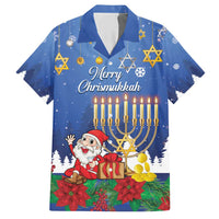 Personalised Merry Chrismukkah Hawaiian Shirt Hanukkah Memorah Mix Poinsettia - Wonder Print Shop