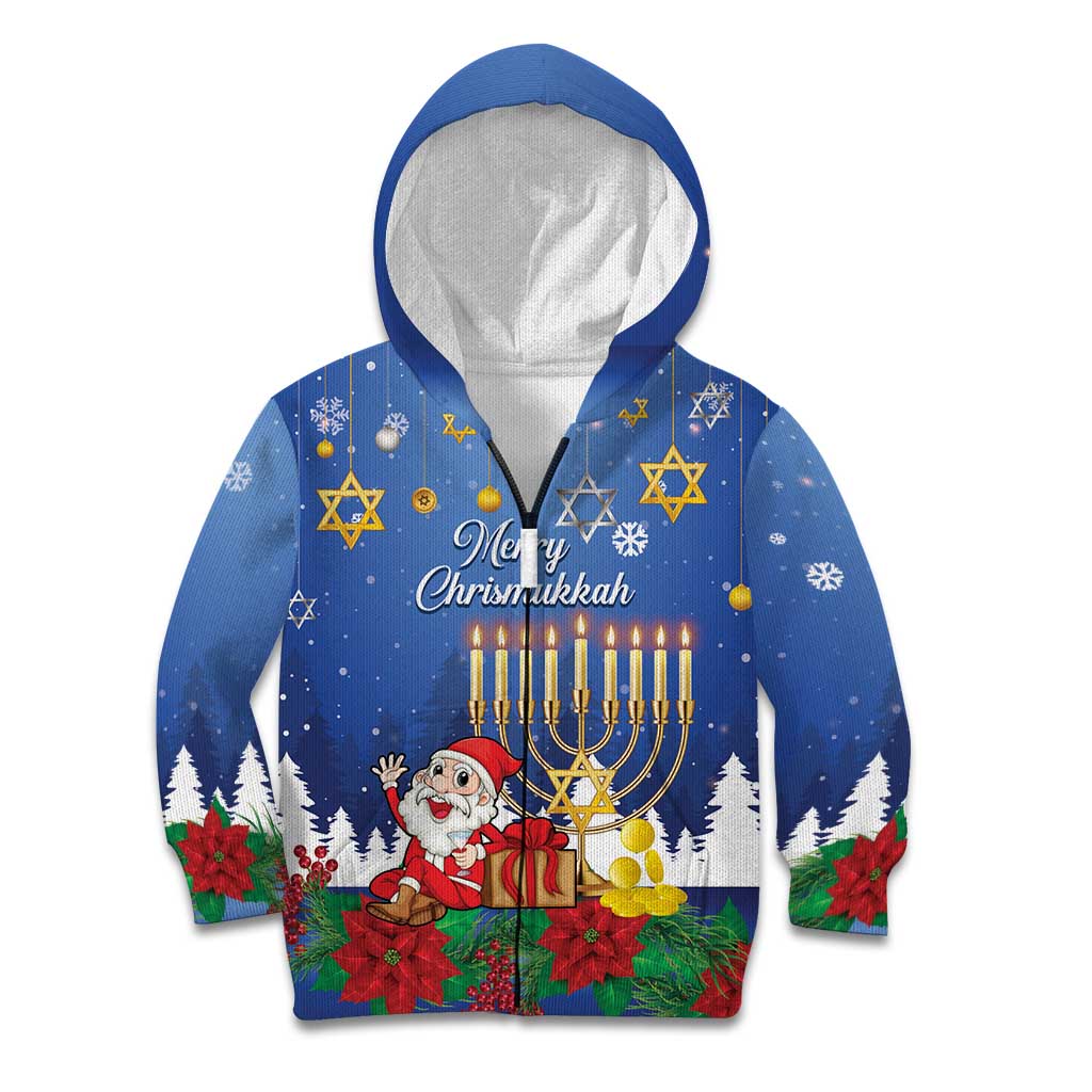 Personalised Merry Chrismukkah Kid Hoodie Hanukkah Memorah Mix Poinsettia - Wonder Print Shop