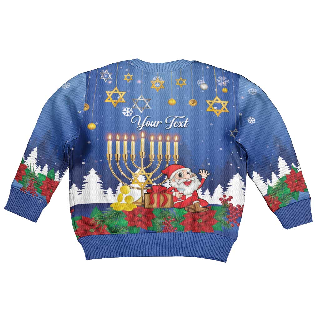 Personalised Merry Chrismukkah Kid Ugly Christmas Sweater Hanukkah Memorah Mix Poinsettia - Wonder Print Shop