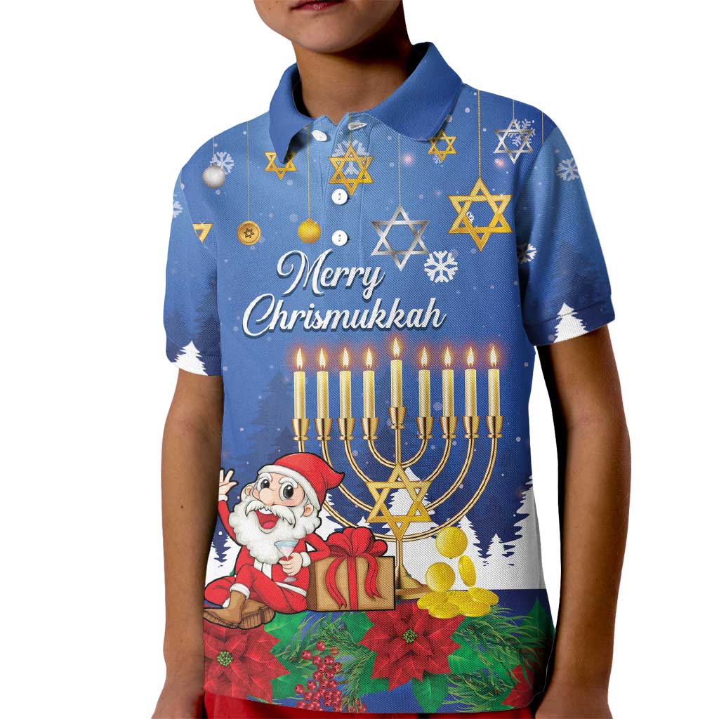 Personalised Merry Chrismukkah Kid Polo Shirt Hanukkah Memorah Mix Poinsettia - Wonder Print Shop