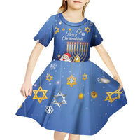 Personalised Merry Chrismukkah Kid Short Sleeve Dress Hanukkah Memorah Mix Poinsettia - Wonder Print Shop