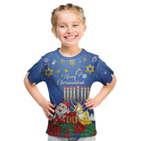 Personalised Merry Chrismukkah Kid T Shirt Hanukkah Memorah Mix Poinsettia - Wonder Print Shop