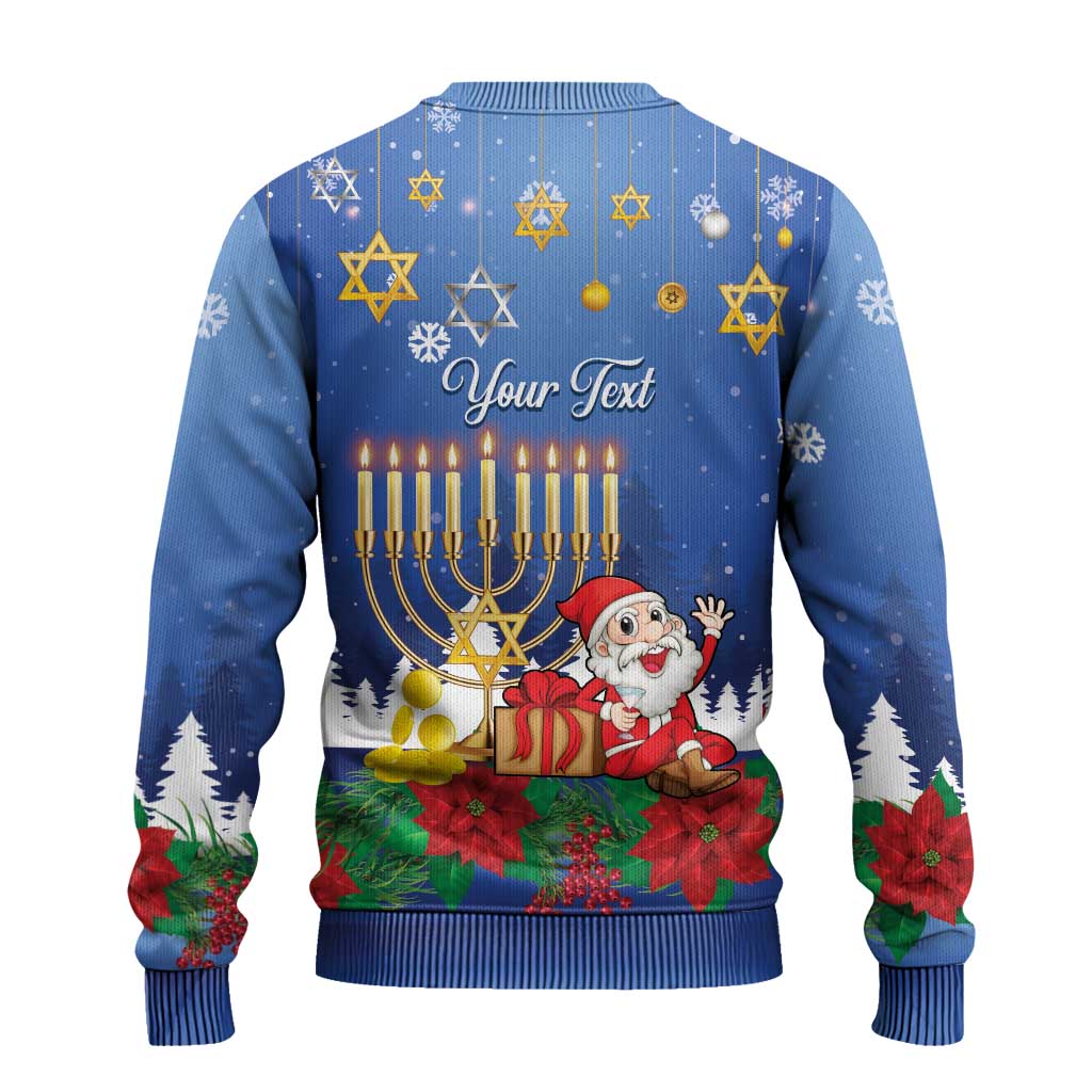 Personalised Merry Chrismukkah Ugly Christmas Sweater Hanukkah Memorah Mix Poinsettia - Wonder Print Shop