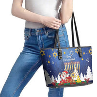 Merry Chrismukkah Leather Tote Bag Hanukkah Memorah Mix Poinsettia - Wonder Print Shop