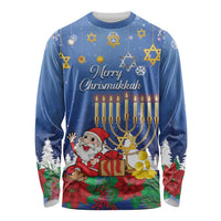 Personalised Merry Chrismukkah Long Sleeve Shirt Hanukkah Memorah Mix Poinsettia - Wonder Print Shop