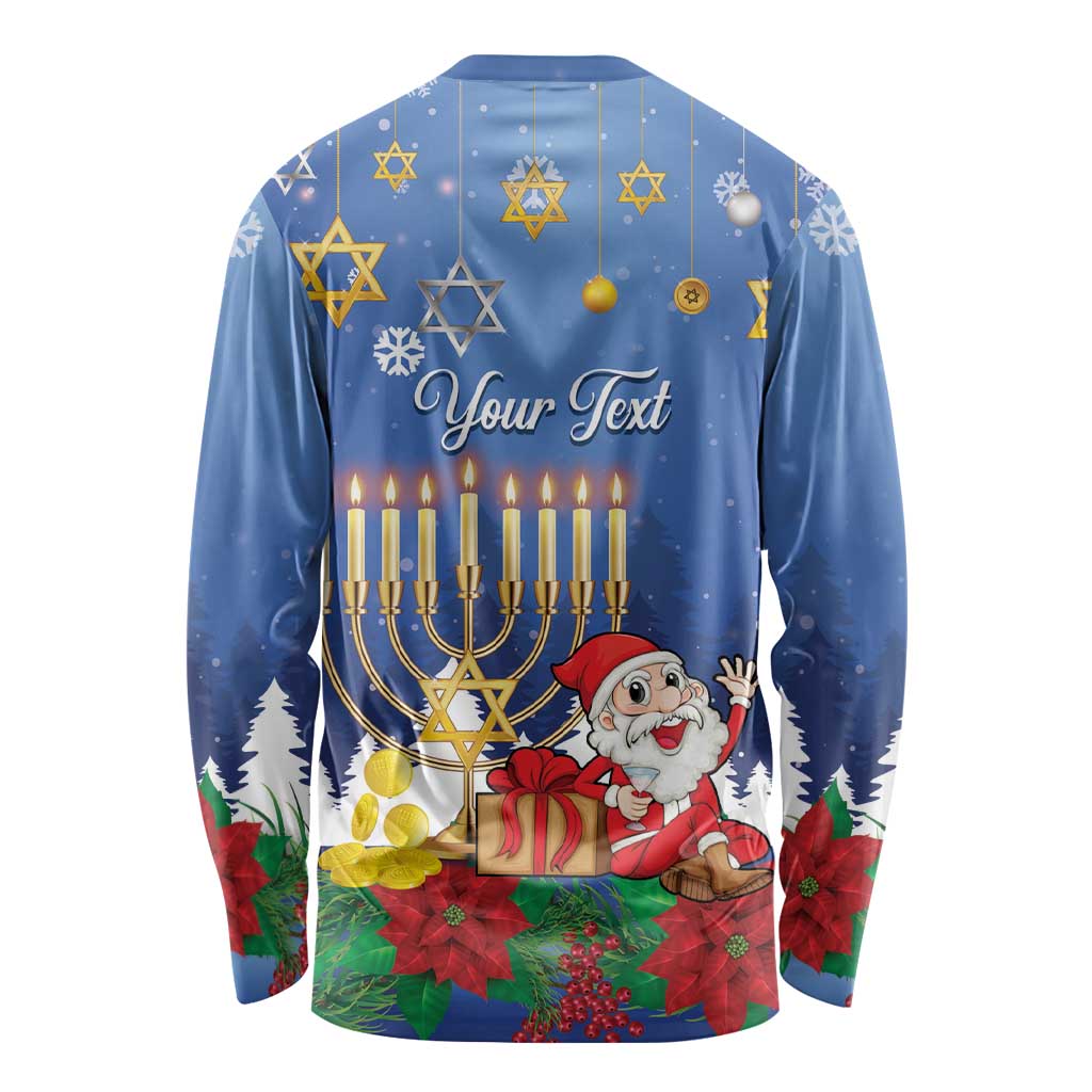 Personalised Merry Chrismukkah Long Sleeve Shirt Hanukkah Memorah Mix Poinsettia - Wonder Print Shop