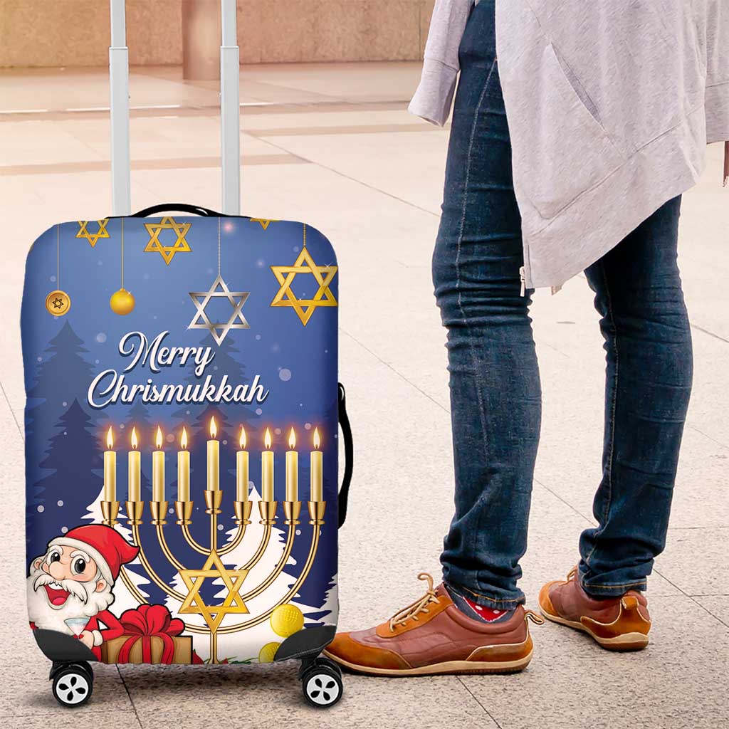 Merry Chrismukkah Luggage Cover Hanukkah Memorah Mix Poinsettia - Wonder Print Shop