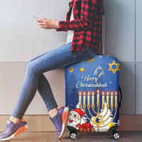 Merry Chrismukkah Luggage Cover Hanukkah Memorah Mix Poinsettia - Wonder Print Shop