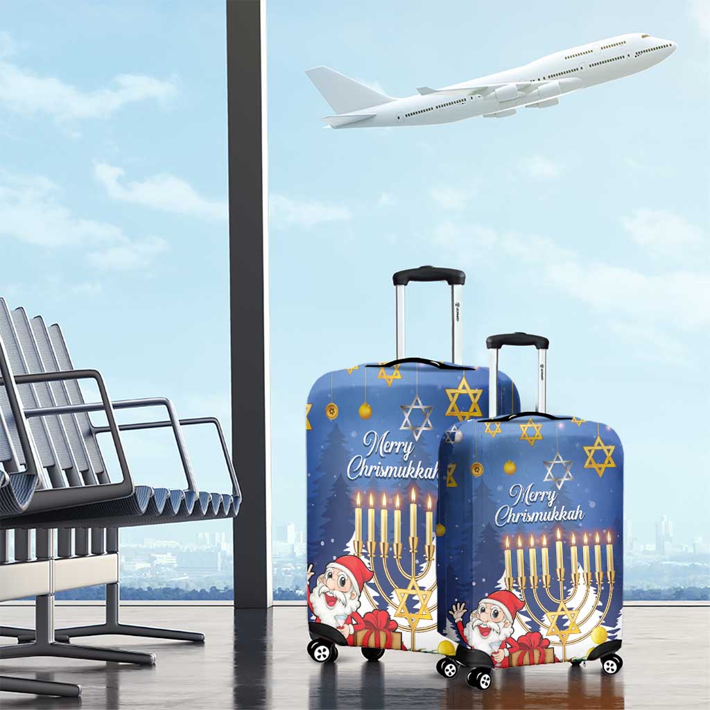 Merry Chrismukkah Luggage Cover Hanukkah Memorah Mix Poinsettia - Wonder Print Shop