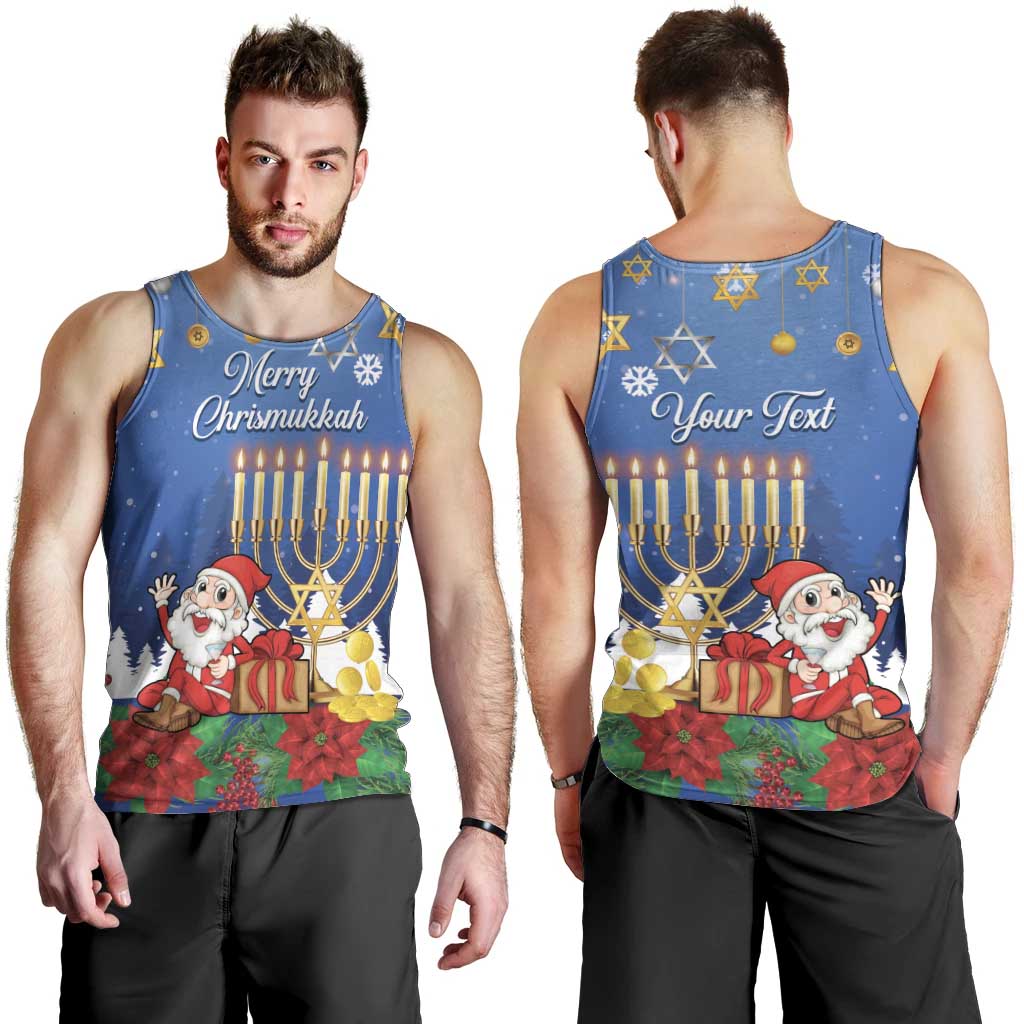 Personalised Merry Chrismukkah Men Tank Top Hanukkah Memorah Mix Poinsettia - Wonder Print Shop