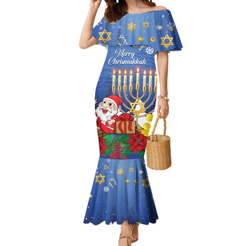Personalised Merry Chrismukkah Mermaid Dress Hanukkah Memorah Mix Poinsettia - Wonder Print Shop