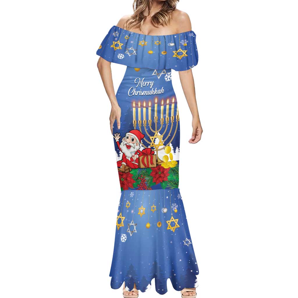Personalised Merry Chrismukkah Mermaid Dress Hanukkah Memorah Mix Poinsettia - Wonder Print Shop