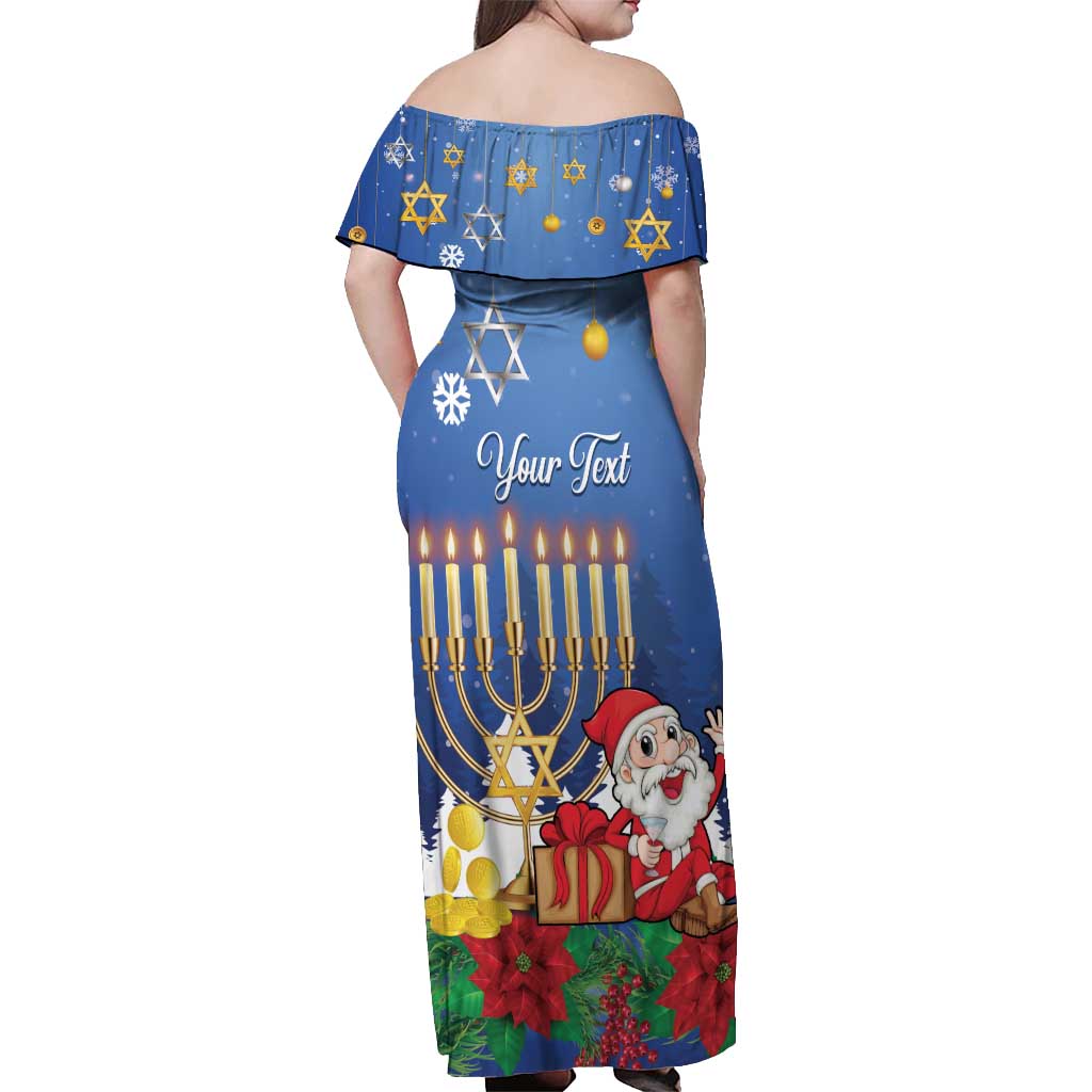 Personalised Merry Chrismukkah Off Shoulder Maxi Dress Hanukkah Memorah Mix Poinsettia - Wonder Print Shop