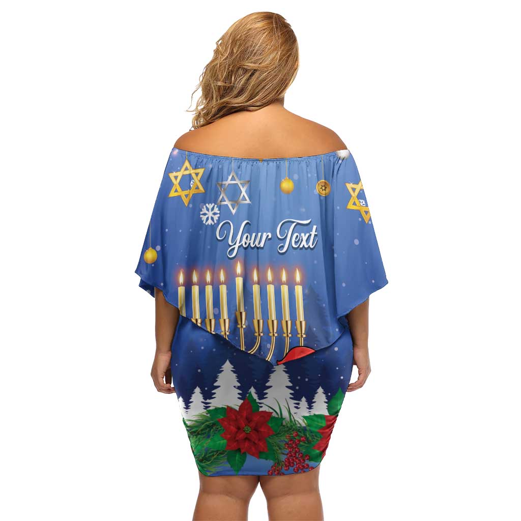 Personalised Merry Chrismukkah Off Shoulder Short Dress Hanukkah Memorah Mix Poinsettia - Wonder Print Shop