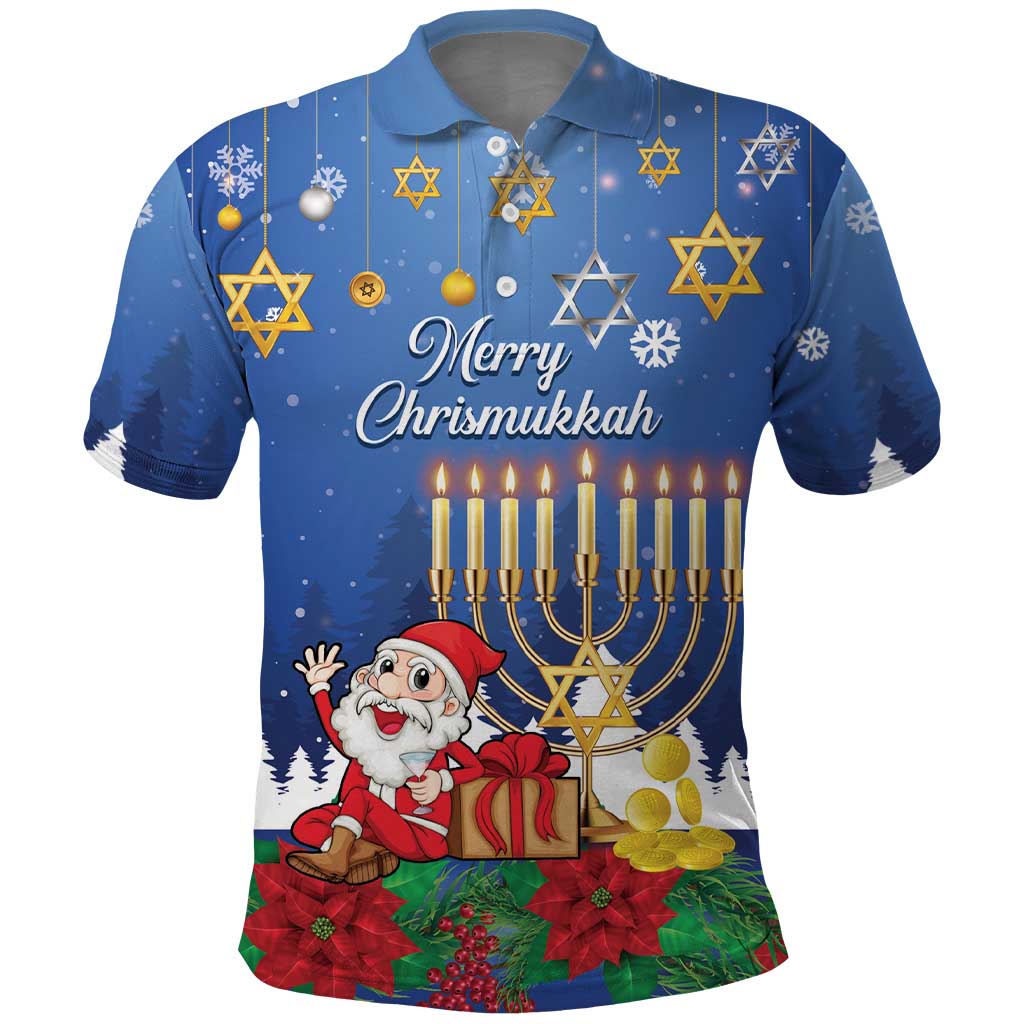 Personalised Merry Chrismukkah Polo Shirt Hanukkah Memorah Mix Poinsettia - Wonder Print Shop