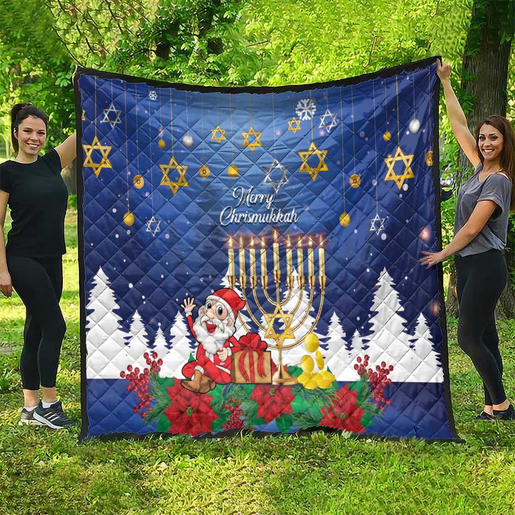 Merry Chrismukkah Quilt Hanukkah Memorah Mix Poinsettia - Wonder Print Shop