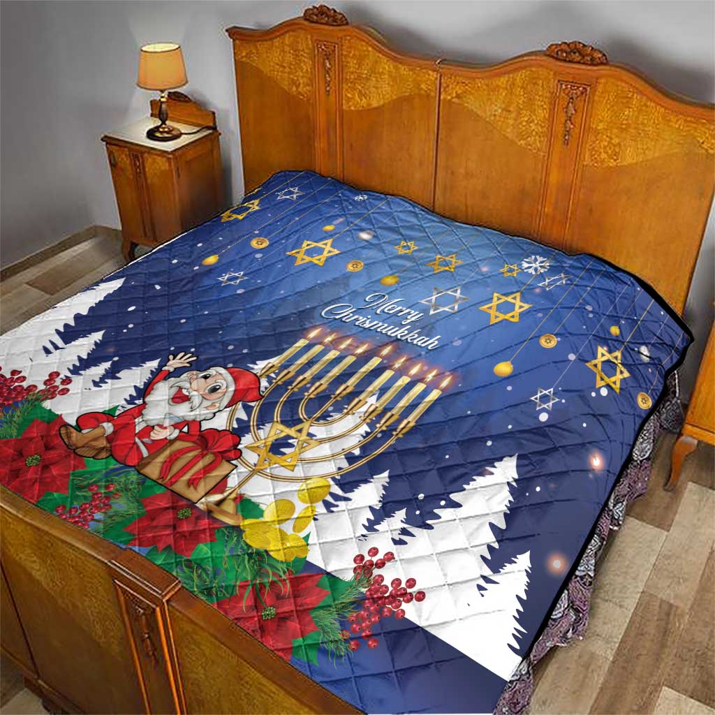 Merry Chrismukkah Quilt Hanukkah Memorah Mix Poinsettia - Wonder Print Shop