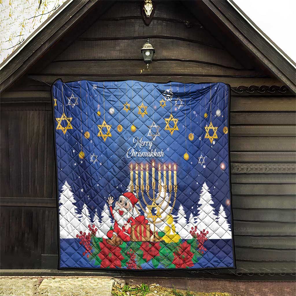 Merry Chrismukkah Quilt Hanukkah Memorah Mix Poinsettia - Wonder Print Shop