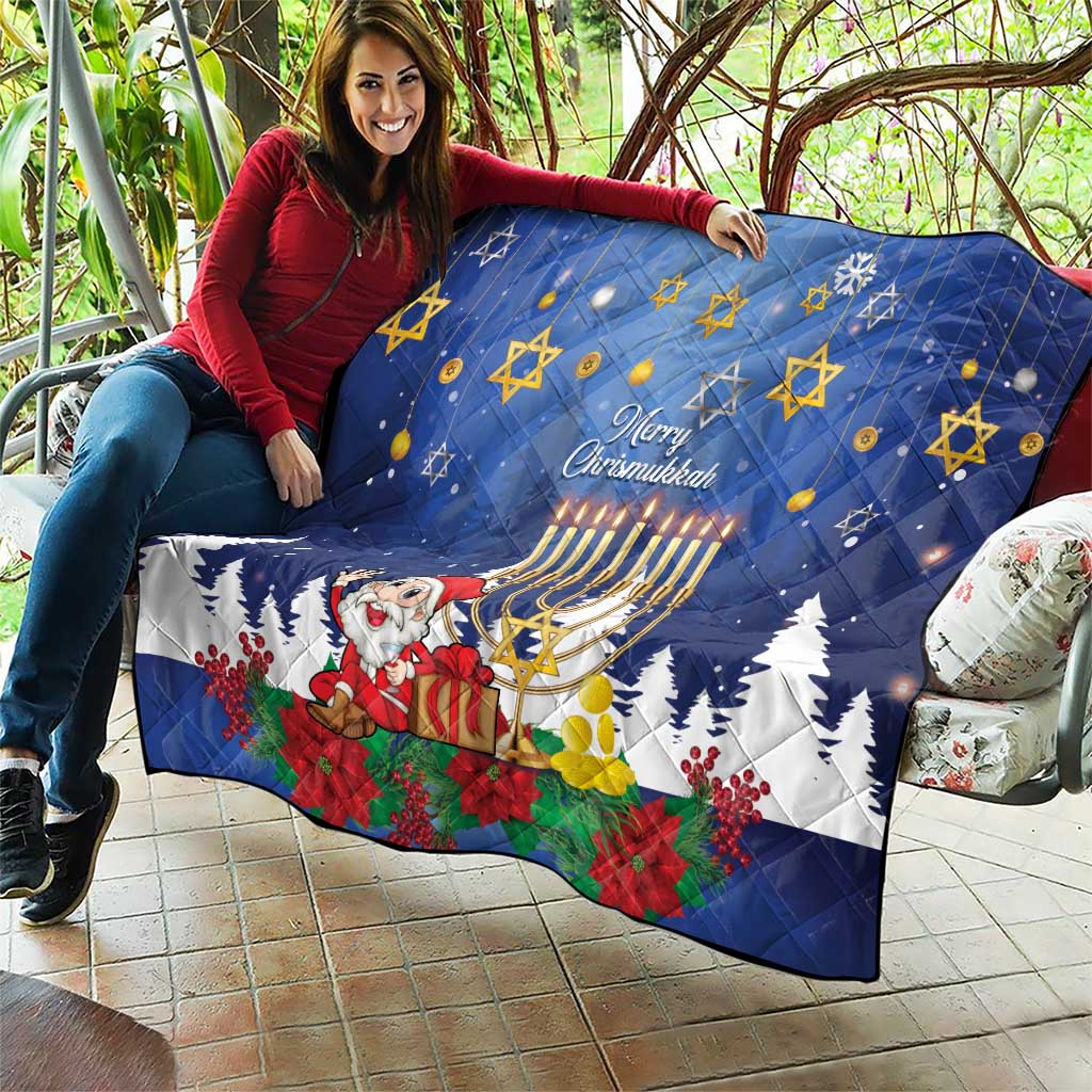 Merry Chrismukkah Quilt Hanukkah Memorah Mix Poinsettia - Wonder Print Shop