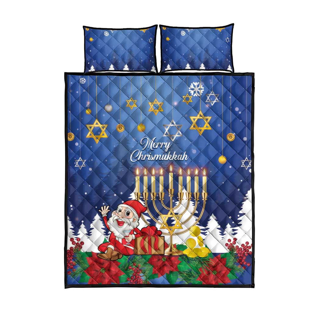 Merry Chrismukkah Quilt Bed Set Hanukkah Memorah Mix Poinsettia - Wonder Print Shop